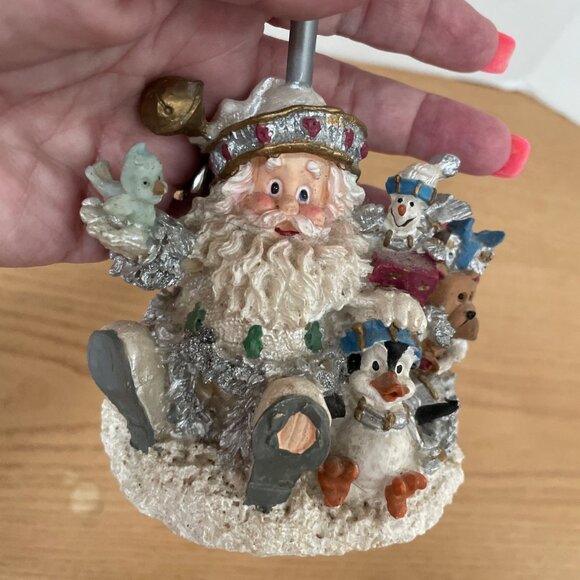 Vtg Christmas Santa Tealight Candle Table Lamp Penguin Birds w Snowflake Shade - Picture 4 of 8